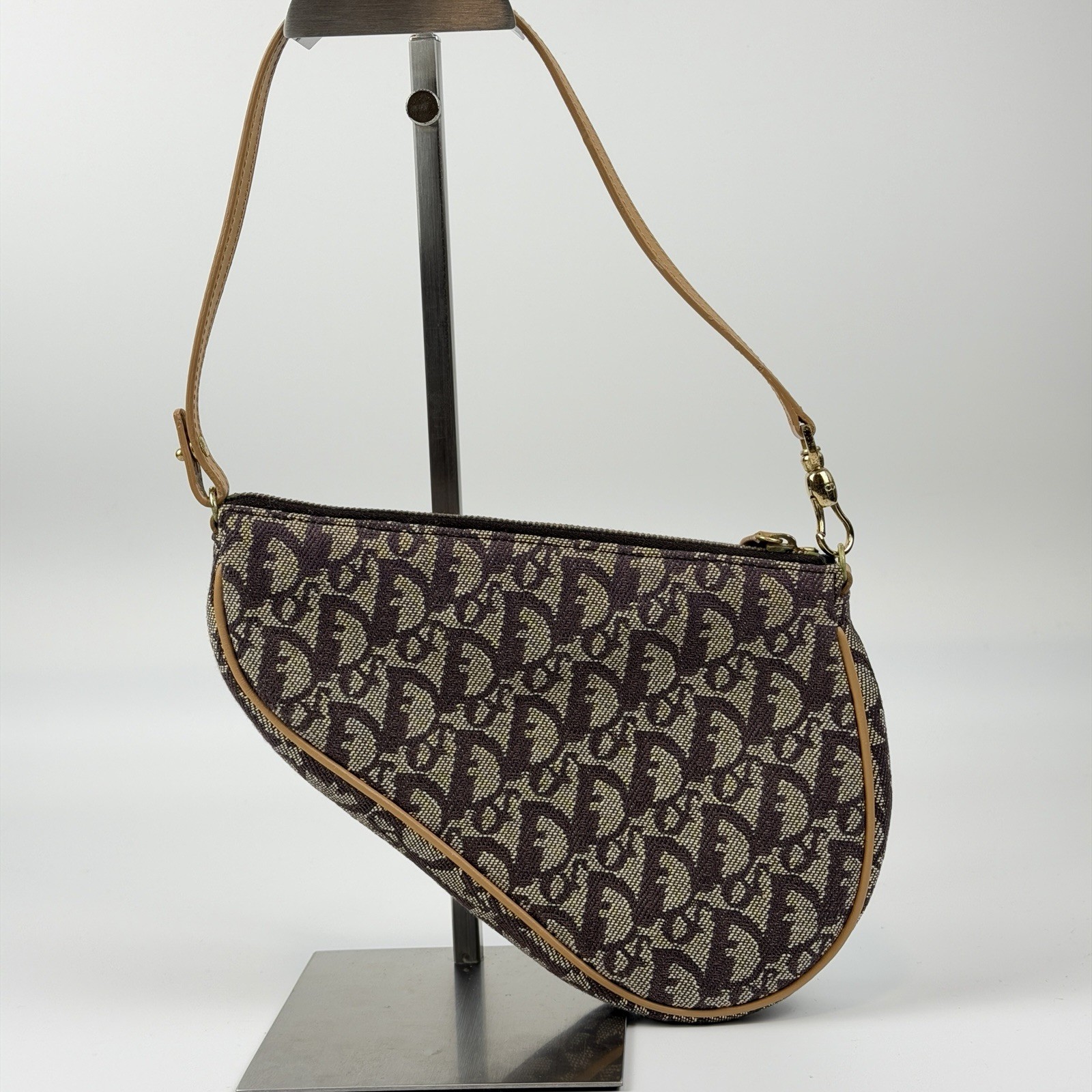Auth Christian Dior 2001 Trotter Saddle Bag Accessory Pouch Canvas Brown t77 image 3