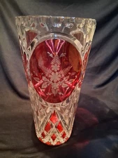 Rare Vintage  Hofbauer Ruby Red Leaded Hand Cut Crystal 10" German Made Vase