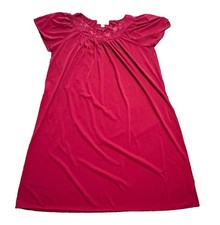 Miss Elaine Pink Nightgown M Classics Nylon Tricot Embroidered Scoop Neck VTG 70