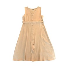 SHEIN Womens Tan Cotton Button Front Sleeveless Midi Dress with Belt Size L 1319