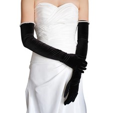 Extra Long Velvet Gloves Pearls Cuffs Armwear For Theme Occasion Masquerades
