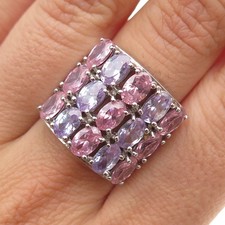 925 Sterling Silver Oval-Cut Lavender  Pink C Z Cluster Ring Size 7