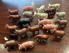 Vintage Miniature Plastic Farm Animals Pigs Cows Sheep Rams Horse Lot Of 22