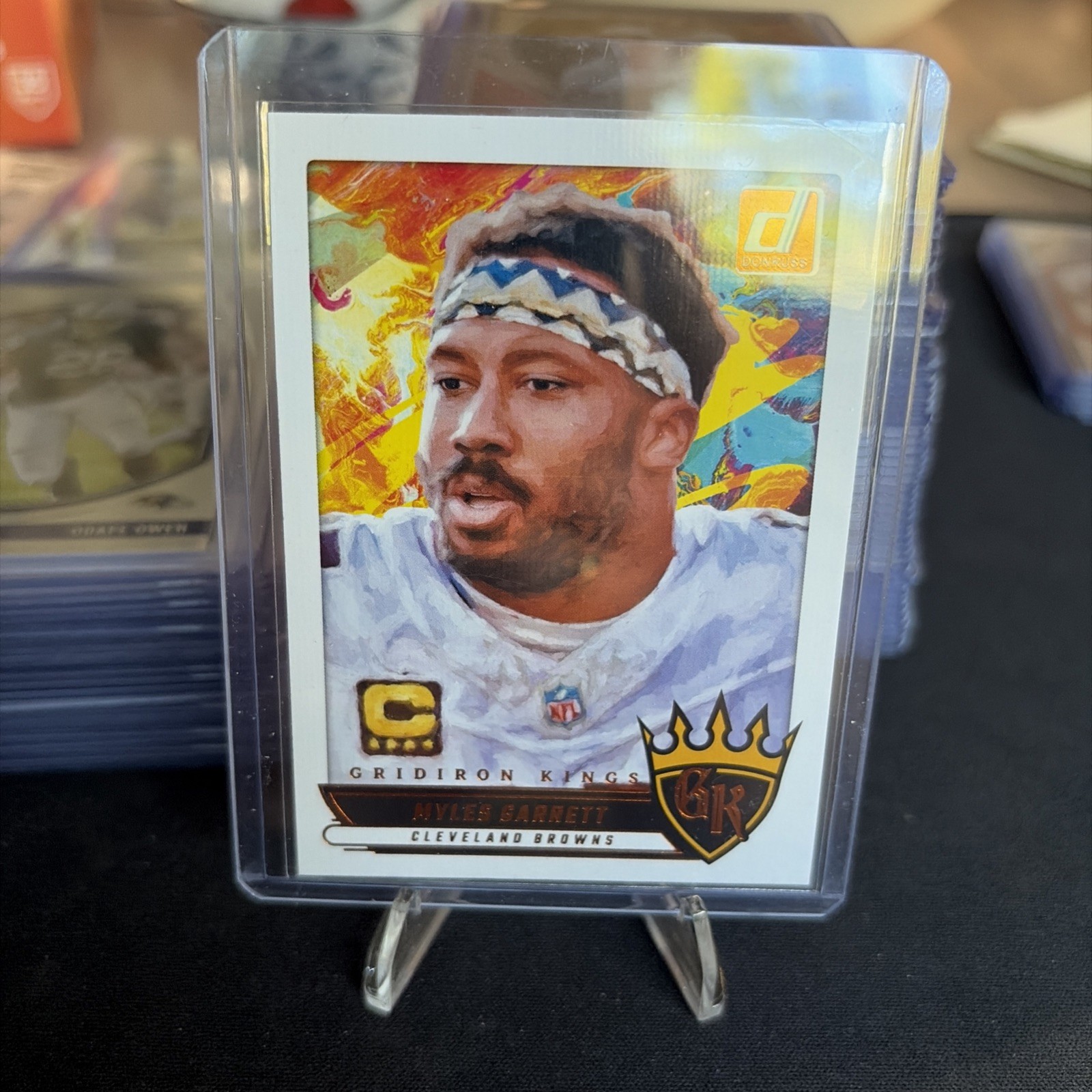 Myles Garrett #GK-MGT Football Cards 2025 Panini Donruss Gridiron Kings Autograph trading card — raw and PSA graded price guide