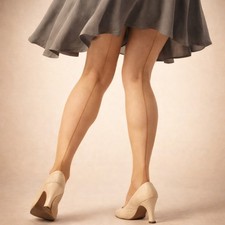 VTG La France 200 Seamed Stockings Cuban Heel Brown Toast Sz 9