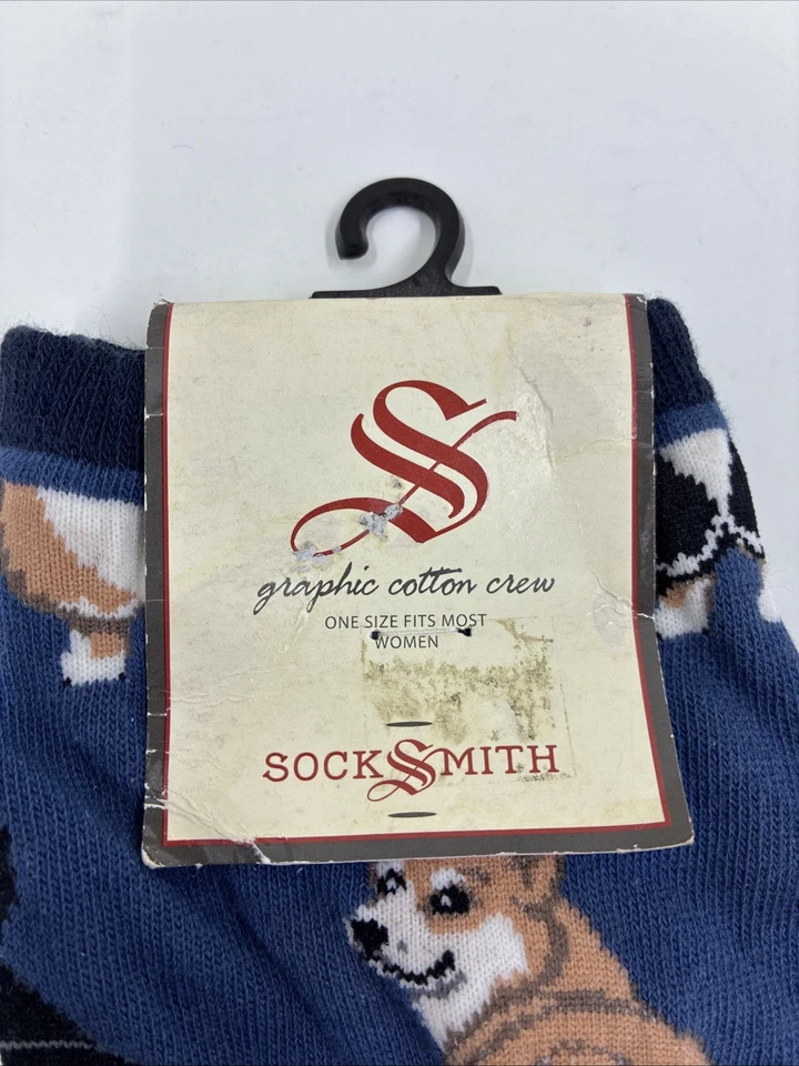 Socksmith Women's Crew Socks Corgi Heart Butt Puppy Dogs Animal Navy Footwear - Image 4 of 4