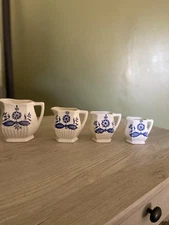 Vintage Japanese Ceramic White and Blue Floral Measuring Cup Set of 4