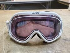 Vintage Cebe Ski Goggles, Stop Fog, White with Blue Lettering Strap, Worn Foam