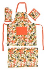 4pc Kitchen Set: 1 Apron, 1 Oven Mitt, 1 Potholder  1 Towel,BIRDS  FLOWERS,HMS