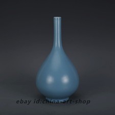 9.8" Good Chinese Jingdezhen Sky Blue Glaze Porcelain Gall-bladder Vases
