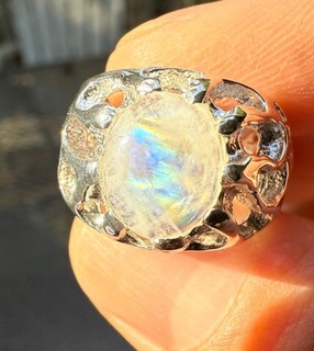 1.785 CT MOONSTONE .925 STERLING SILVER MENS PINKY RING SZ 5.75 BLUE SCHILLER