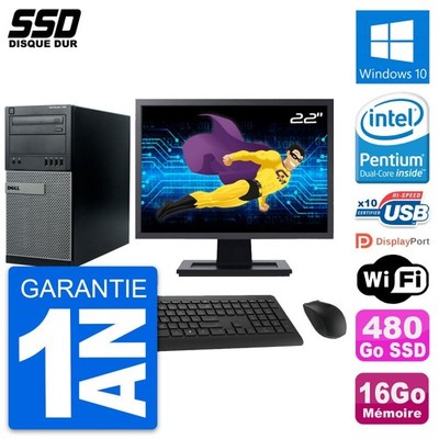 PC Tour Dell 790 MT Bildschirm 22'' Intel G630 RAM 16GB SSD 480GB Windows 10 Wifi