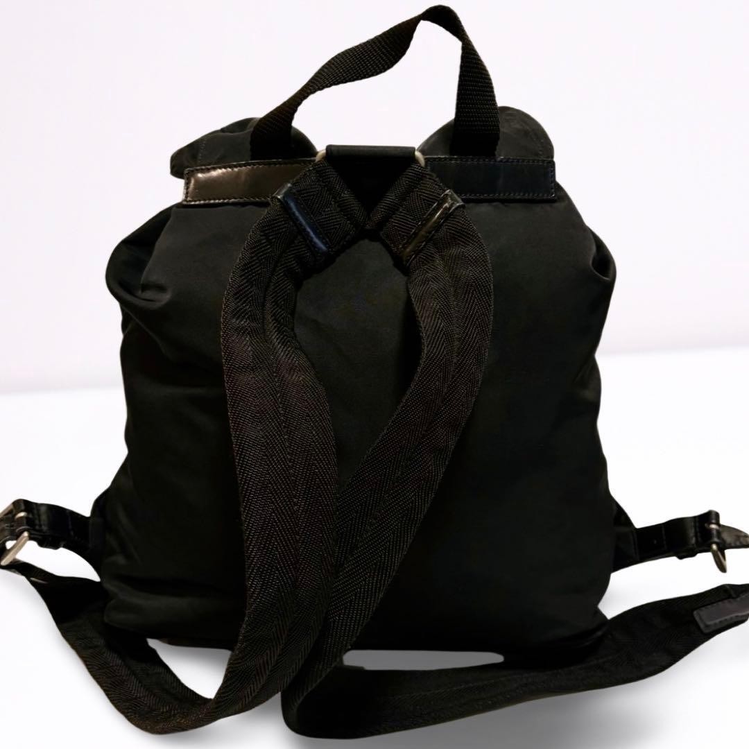 PRADA Backpack Triangle Logo Triangle Logo Black Nylon Men s Ladies Unisex fro thumbnail 3
