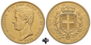 KINGDOM OF SARDINIA 100 lire 1835 Turin GOLD Carlo Albert of Savoy