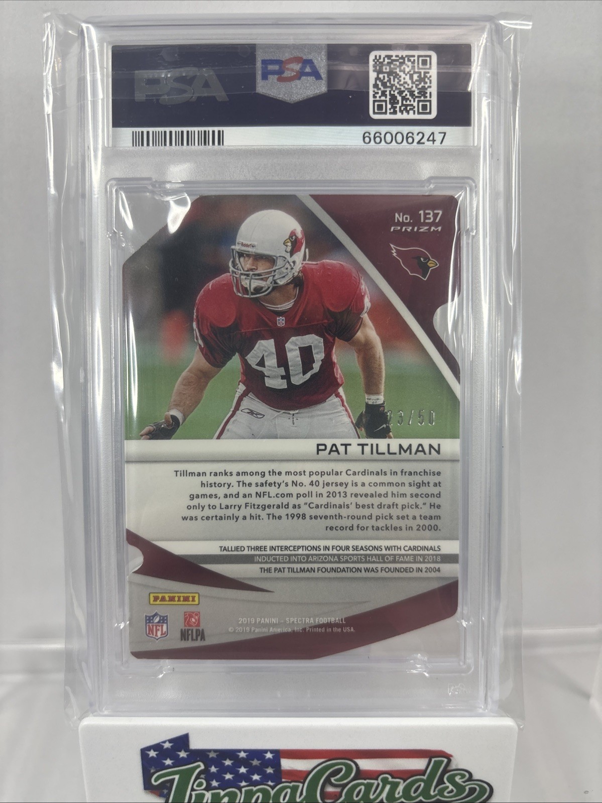 2019 Panini Spectra Pat Tillman #137 Neon Blue Prizm Die-Cut /50 PSA 9 🇺🇸 view 3