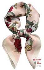 Satin Silk Square Medium Scarfs for Women Hair Scarves Wraps Pink Floral
