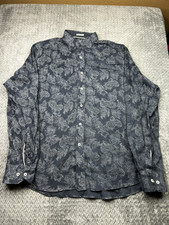 Bugatchi Uomo Shirt Mens M Blue Shaped Fit Paisley Long Sleeve Button Front EUC