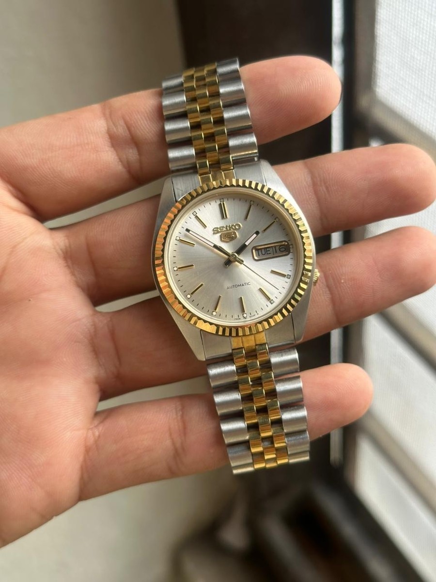 seiko 5 snxj90 datejust dress gold silver Rare Automatic 17 Jewels Dial Japan Made watch For Mens RCT-Mel-201906