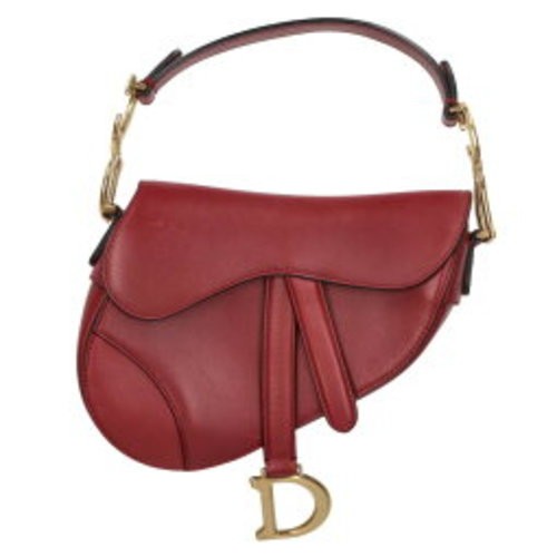 Christian Dior Saddle Handbag Red Calf Leather Top Handle Bag