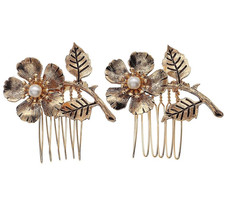 2PCS Gold Small Side Hair Combs for Women Wedding Decorative, Retro Pearl Metal