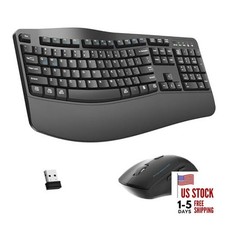 Wireless Keyboard and Mouse Combo,2.4G Full Size Wave Keys Graphite Gray