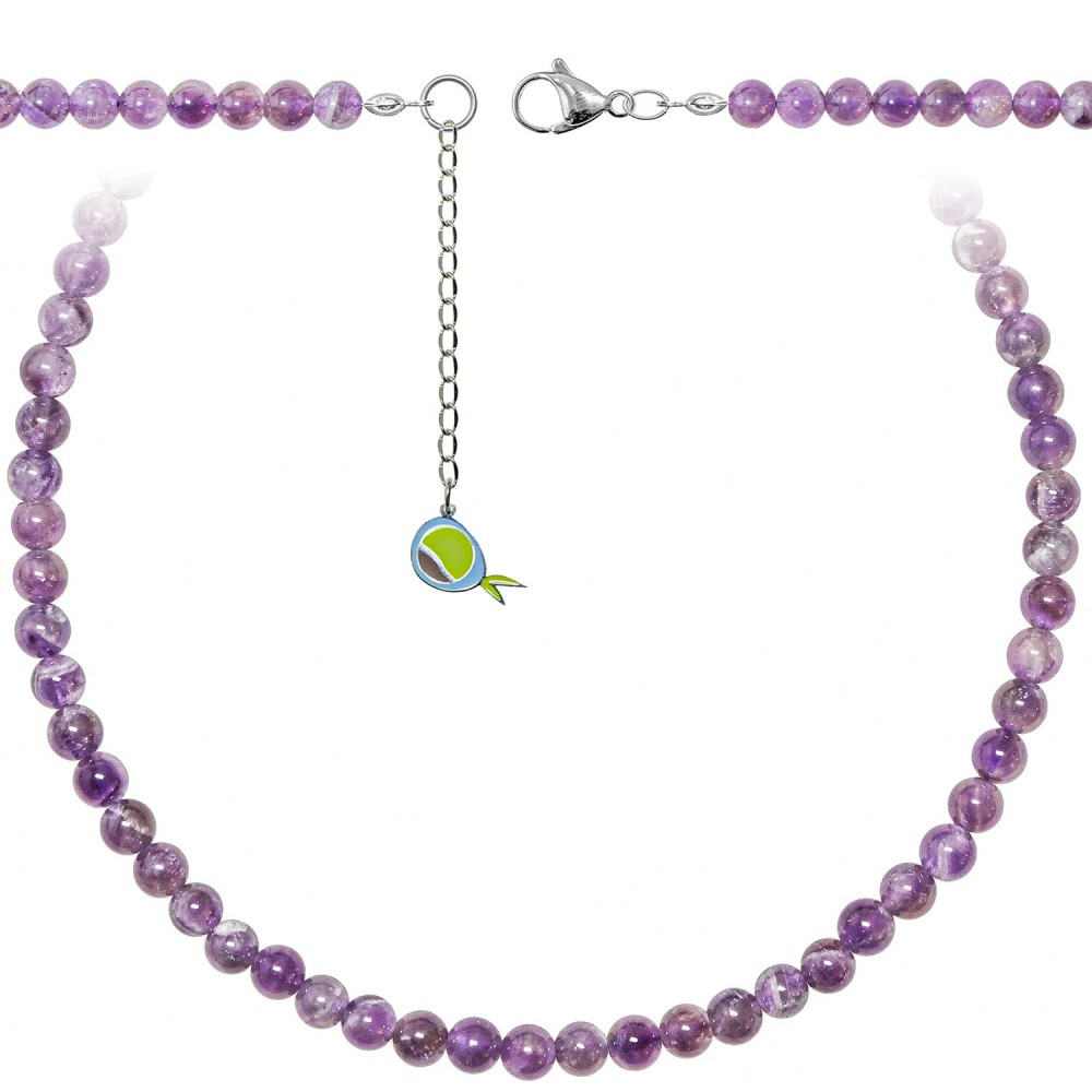 Collier améthyste chevron contre le stress, collier 55cm perles rondes 6mm