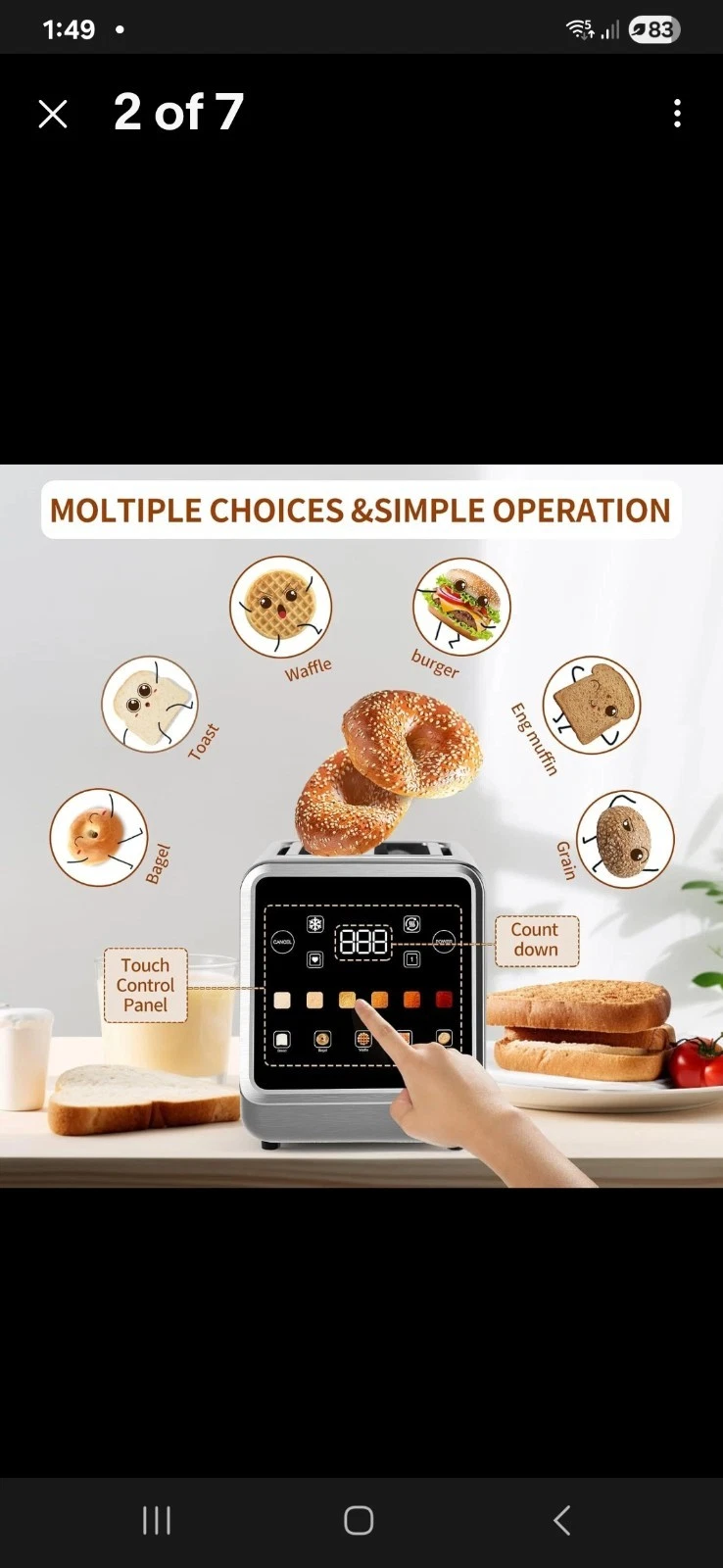 "Dear Morning"Stainless Steel Digital Touch Screen Toaster 2 Slice w/LCD Display