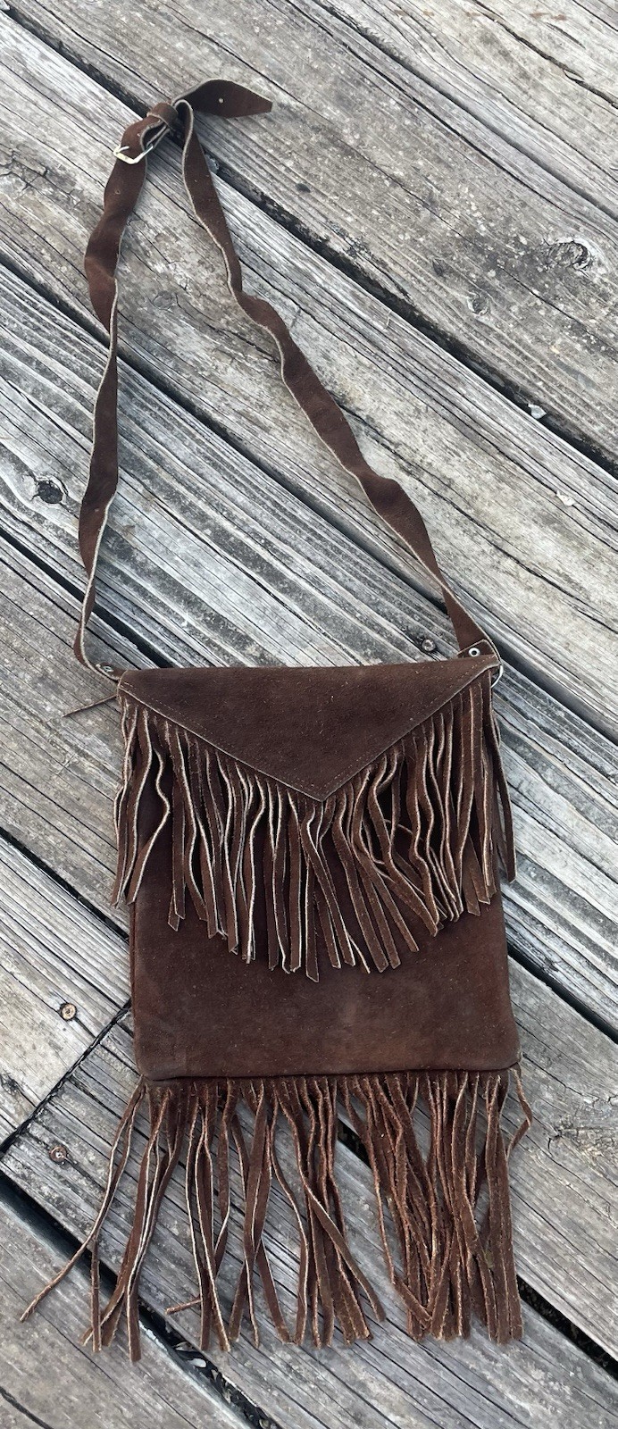 Vintage Women’s Suede Fringe Crossbody Purse Dark Brown Adjustable Strap Boho