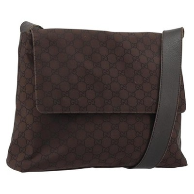 GUCCI GG Canvas Shoulder Bag Nylon Outlet Brown Gold 272351 Auth BA12428