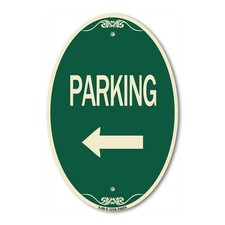 Designer Sign Parking With Left Arrow 12" x 18" Metal Sign