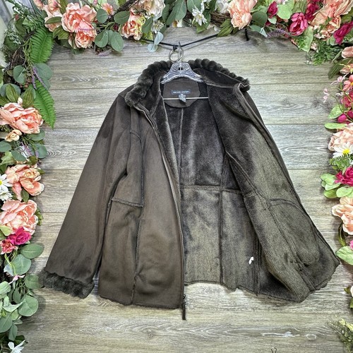 New York & Company WOMENS Brown FAUX FUR Lining Coat Jacket Size Large Very Nice - Picture 2 of 17