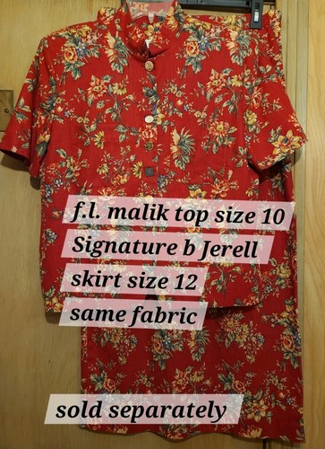 Vintage Signature by Jerell Bleistiftrock Damen Gr. 12 rot Blumenmuster Leinen Baumwollmischung - Bild 15 von 17