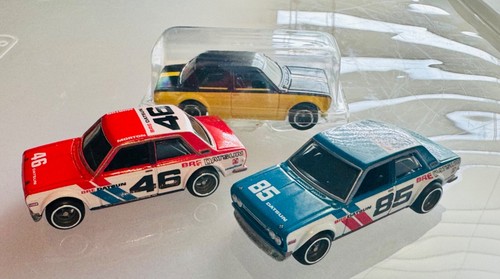 LOT of 3 Hot Wheels RARE Datsun Bluebird 510 Display Case & BRE Set of 2 LOOSE