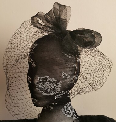 black crin fascinator headband headpiece wedding party piece race ascot funeral
