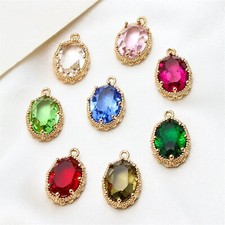 10pcs CZ Pave Oval Crystal Pendant,Cubic Zirconia Oval Charms,Zircon Oval Charms