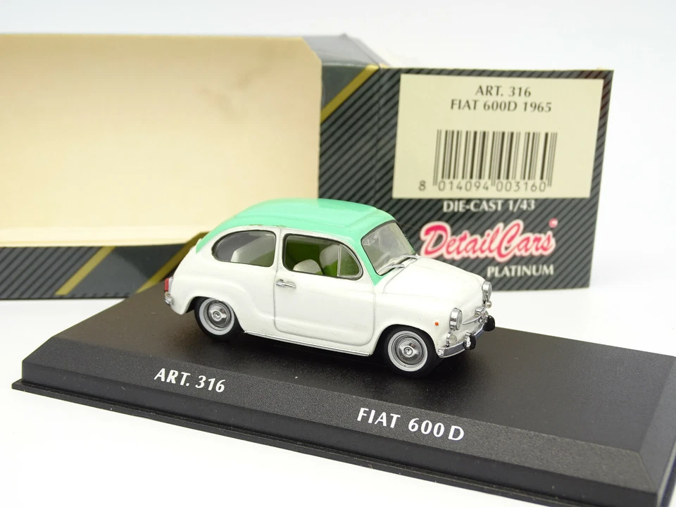 Detail Cars 1/43 Fiat 600 D 1965 Weiß Grün Modellauto - Bild 1 von 1