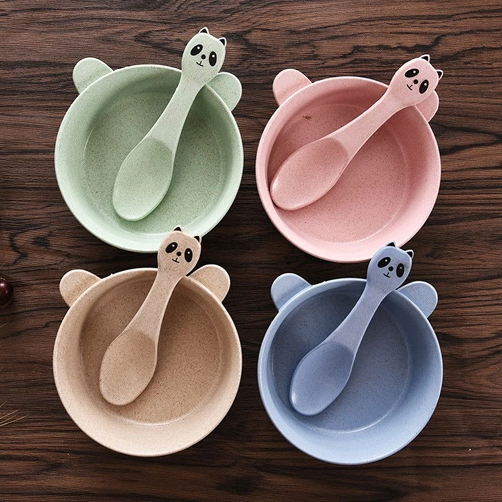 Plastic Dinnerware Bowl Spoon Set Baby Feeding Bowl Panda Design