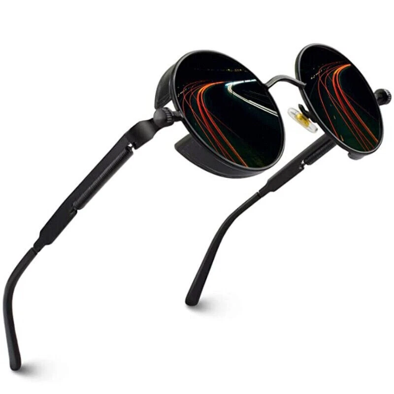 Gafas de sol retro polarizadas lentes redondas hombres mujeres conducción gótico gafas steampunk Foto 3 de 4