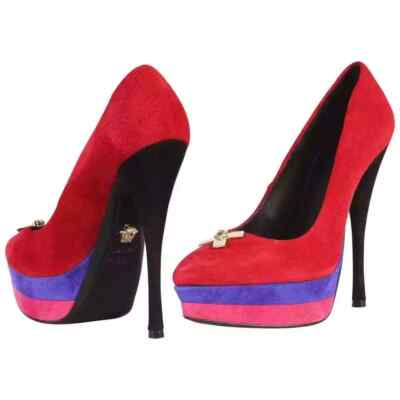 Versace Palazzo Red Color Stack Platform Pump Shoes 39 - 9