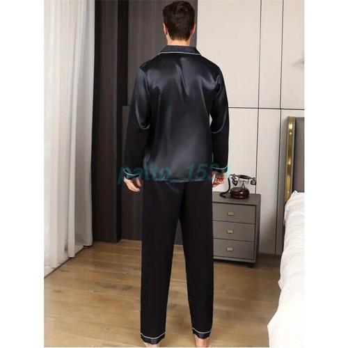 Mens Silk Satin Pajamas Set Sleepwear Tops+Long/Short Sleeve Pyjamas Nightwear - Picture 9 of 17