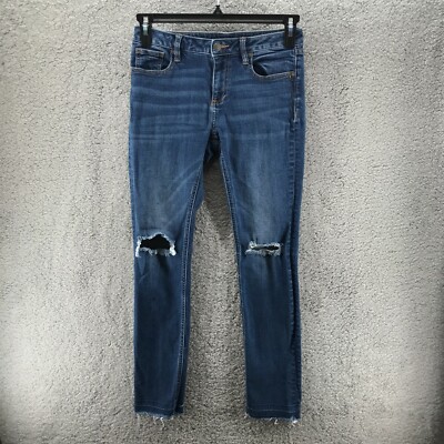 Miss Me Jeans 27 Ankle Straight Blue Denim Low Rise Ladies Stretch Frayed Hem