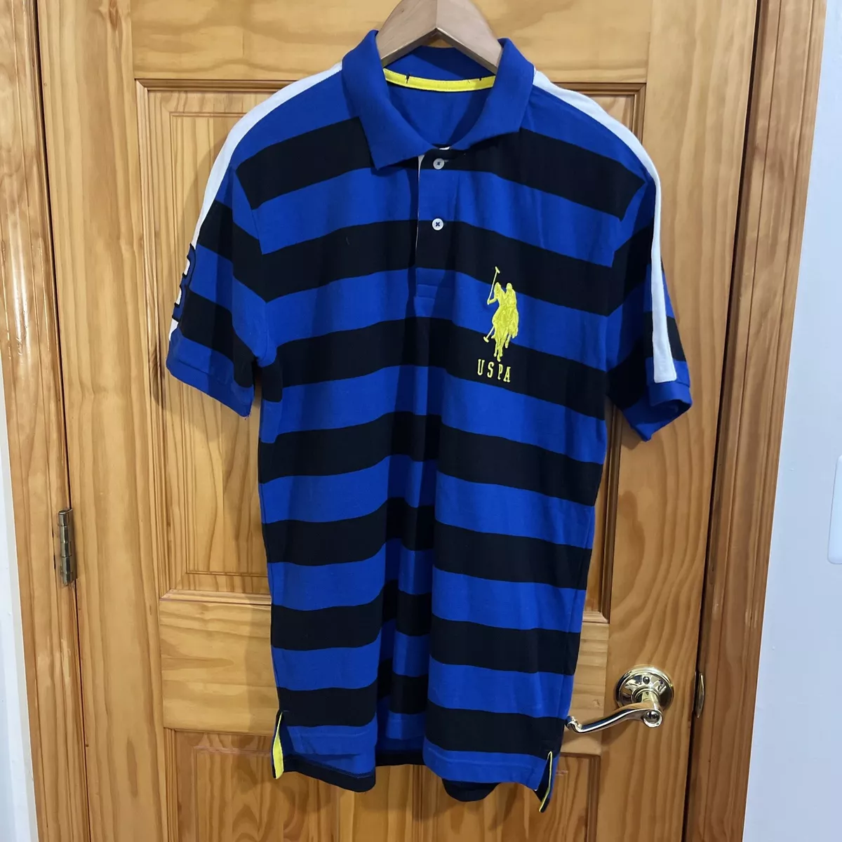 Blue and yellow polo shirt hotsell