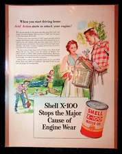 1950s Shell Motor Oil X-100 Family Having Picnic Art Print Ad