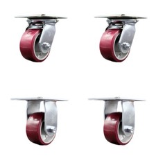 4 Inch Poly on Aluminum Caster Set with Roller Bearings 2 Swivel 2 Rigid SCC