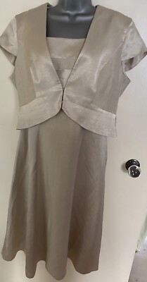 Phase Eight beige Viskose und Leinen Zweiteiler Anzug Brautmutter Gr. 14/16