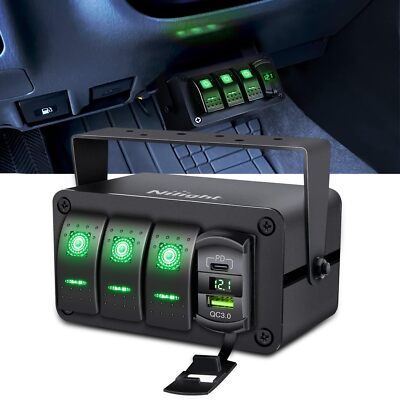 Nilight 3 Gang Rocker Switch Box 12V SPST ON Off Toggle Switch PD Type C