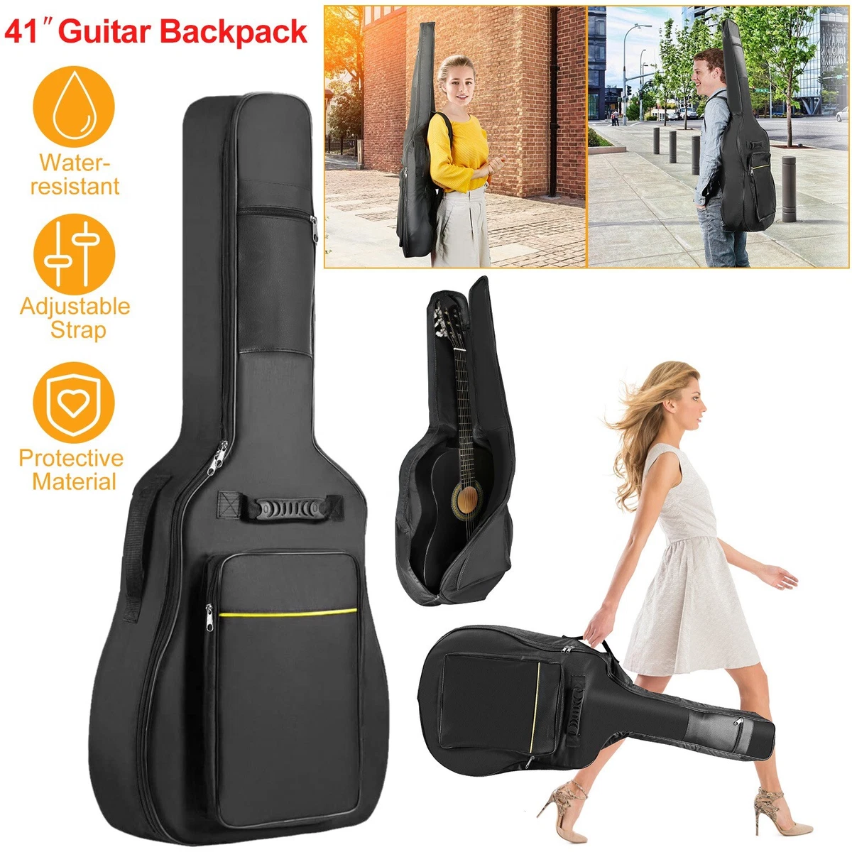 Amazon.com: GLEAM Acoustic Guitar Gig Bag - 0.35 Inch Sponge Padding Fit  39-41 Inch Guitar Waterproof Black : Musical Instruments