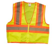 Basic Issue Neon Yellow & Orange Mesh Safety Vest Size L/XL w/Zipper BI-V320