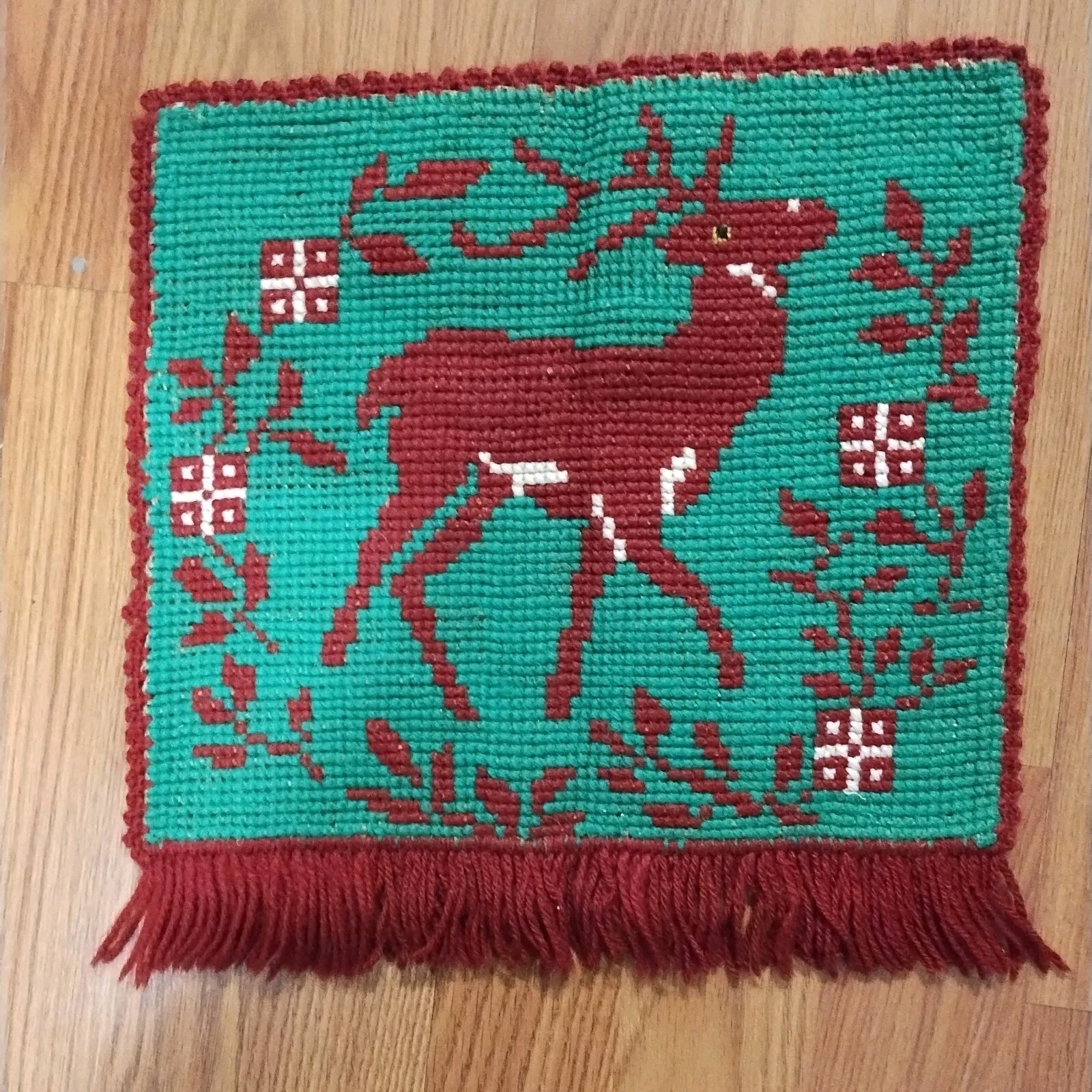 VIntage Finished Needlepoint Reindeer Unusual
