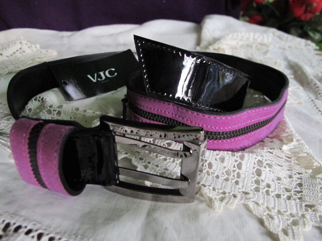 VERSACE VJC BELT black patent leather purple suede+ gunmetal